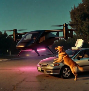 Flying Cars: Science Fiction or Near Reality Flying car lands, dog barks, pizza flies.