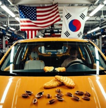 Kia’s Plans to Produce Hybrid Vehicles in the U.S. Fresh Kia hybrid with hashbrowns and flags.