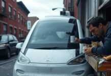 Self-Driving Cars: How Close Are We to Full Autonomy Me, sipping coffee, eyeing this self-driving car while a cat and hot dog cart make it real.