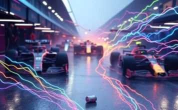How AI and Big Data Are Changing Race Strategy in Formula 1 and Beyond Blurry F1 pit lane, neon data, rolling energy can.