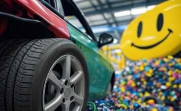 Can Cars Be 100% Recyclable? The Future of Eco-Friendly Car Manufacturing Blurry car disassembly in recycling plant, hopeful vibe.