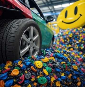 Can Cars Be 100% Recyclable? The Future of Eco-Friendly Car Manufacturing Blurry car disassembly in recycling plant, hopeful vibe.