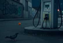 Hydrogen vs. Electric Cars: Which Will Power the Future? Blurry hydrogen pump, soda can, orange spark glow.