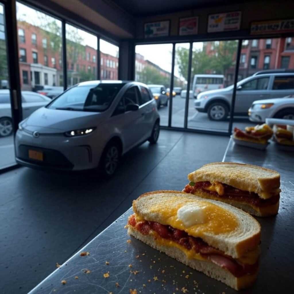 Me, munching, while this car’s AI’s probably having a meltdown.