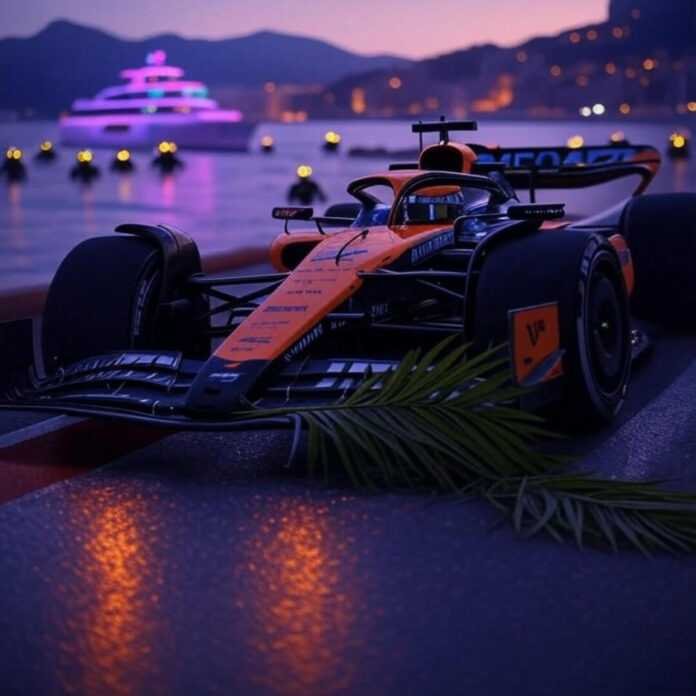McLaren races through the 2025 Monaco Grand Prix, my lost cap in the blur. McLaren races through the 2025 Monaco Grand Prix, my lost cap in the blur.