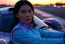 Women in Motorsports: The Rise of Female Drivers and Fans Blurry female driver with neon race car.