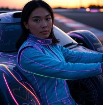 Women in Motorsports: The Rise of Female Drivers and Fans Blurry female driver with neon race car.