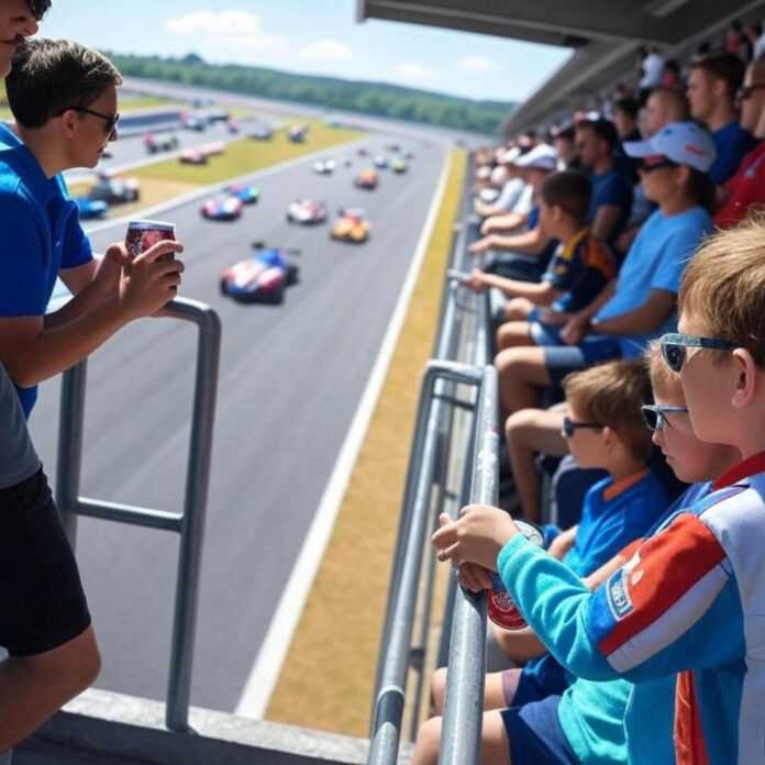 Chaotic sustainable racing from stands, soda spill. Chaotic sustainable racing from stands, soda spill.