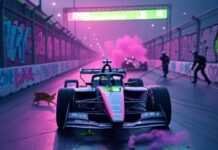 Formula E’s 2025 Season Will It Finally Overtake Traditional Racing Pixelated Formula E car zipping to 2025 takeover, neon chaos with cats.