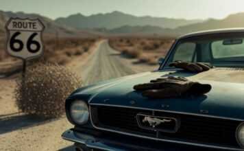 10 Classic Cars Every Collector Dreams of Owning Vintage Mustang on desert road with glove.